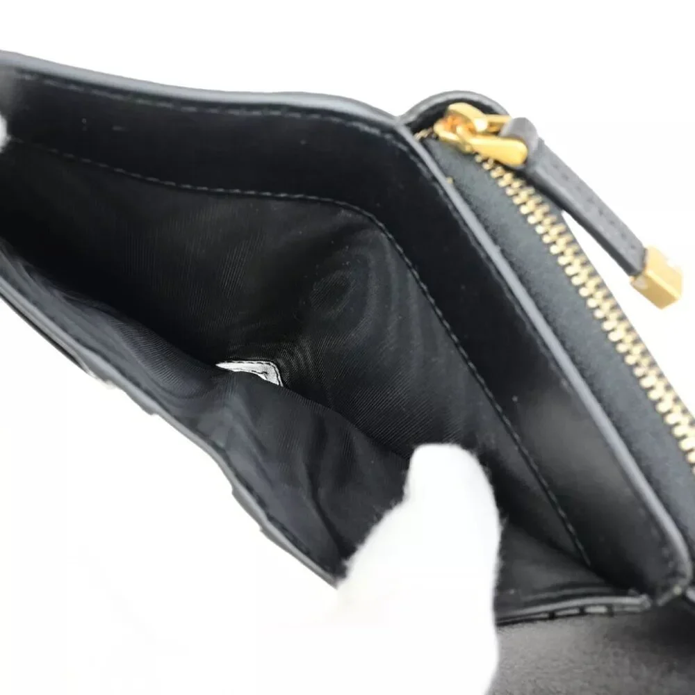 CHRISTIAN DIOR Logo Saddle Trifold Wallet Purse Leather Black